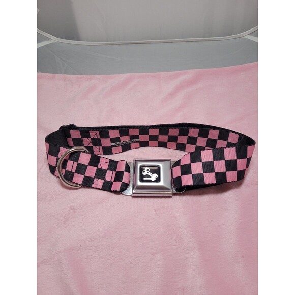 Buckle Down Pink Black Checkers DECEPTICONS Large 18"- 32" Neck Dog Collar b3 - Picture 1 of 4